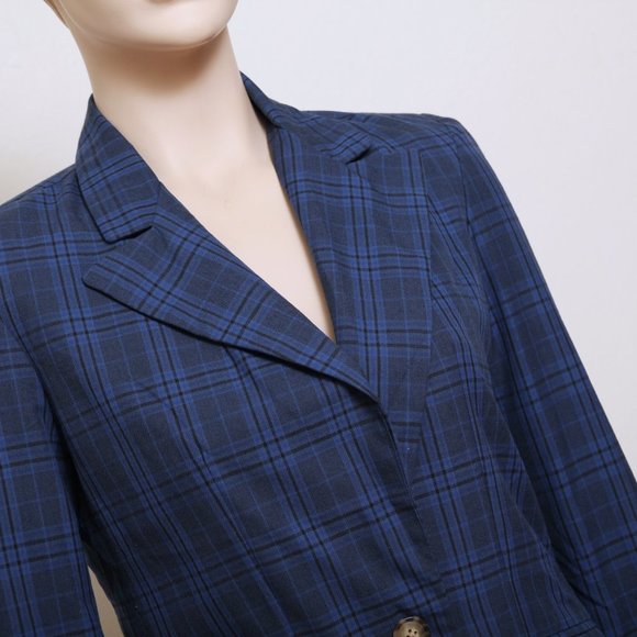 BB Dakota Plaid Cropped Blue Blazer - Picture 3 of 9